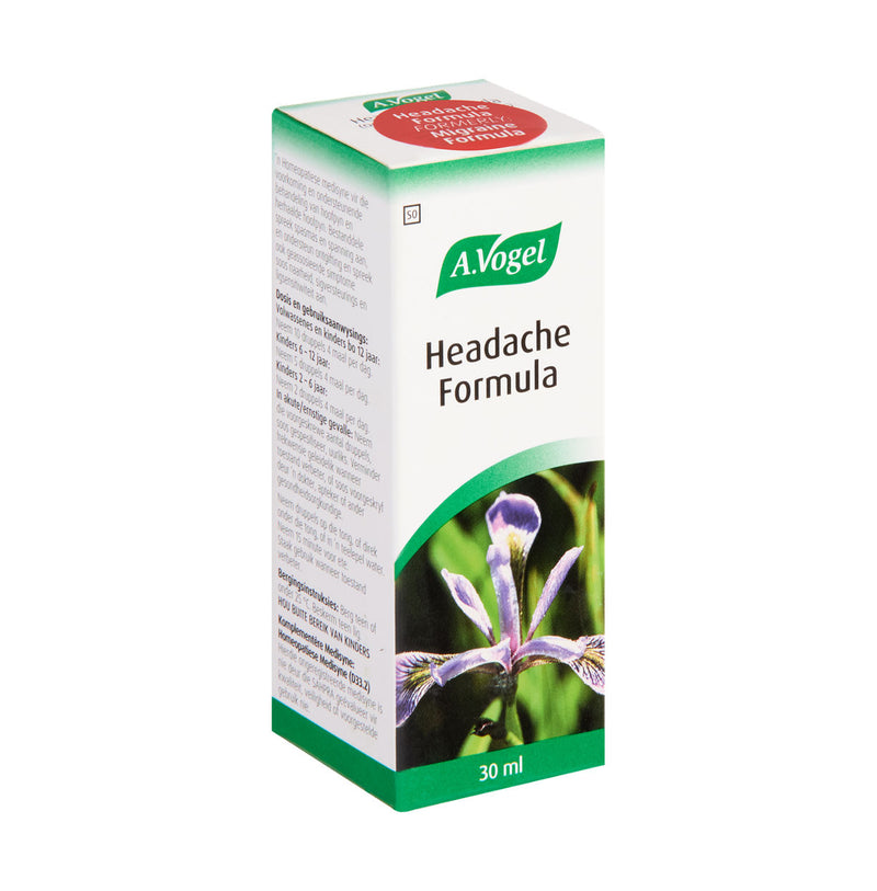 Angled packaging view of A.Vogel Headache Formula Oral Drops, 30ml