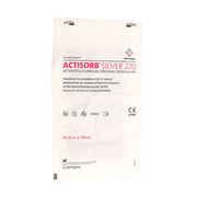 Front of Actisorb Silver 220 dressing packaging, labelled 10.5 x 19cm, with Solventum 3M branding