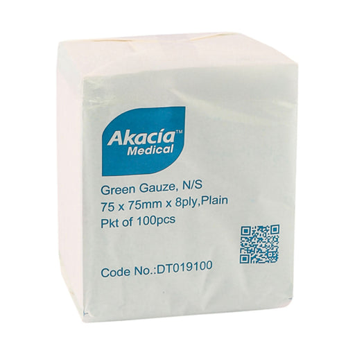 Akacia Gauze 75 x 75mm 8 Ply N/S Green 100 Pack