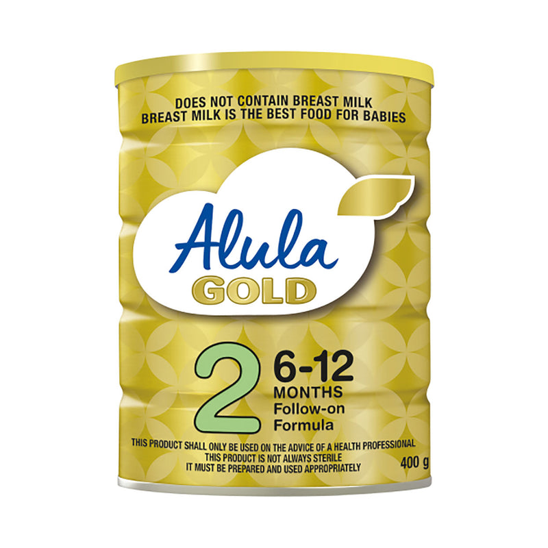 Front of Alula Gold 2 follow-on formula tin, 400g, for 6 to 12 months