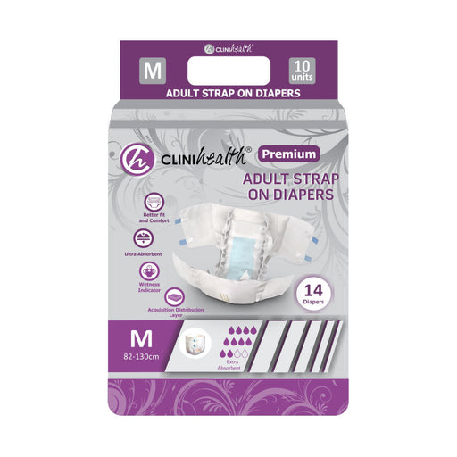 Clinihealth Adult Diapers Premium Strap On Medium 14 Pack