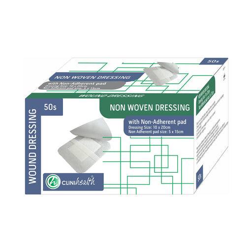 Clinihealth non-woven adhesive dressing with pad 10 x 20 cm 50 pack