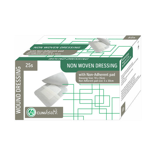 Clinihealth non-woven adhesive dressing with pad 10 x 35 cm 25 pack