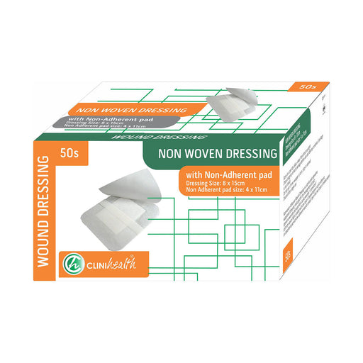 Clinihealth non-woven adhesive dressing with pad 8 x 15 cm 50 pack