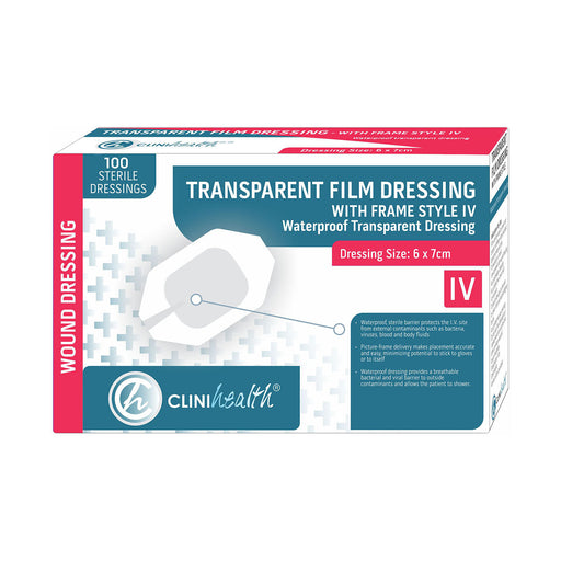 Clinihealth transparent IV film dressing with frame 6 x 7 cm 100 pack