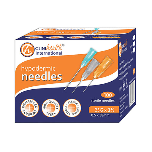 Clinihealth Needles 25g x 38mm 100 Pack