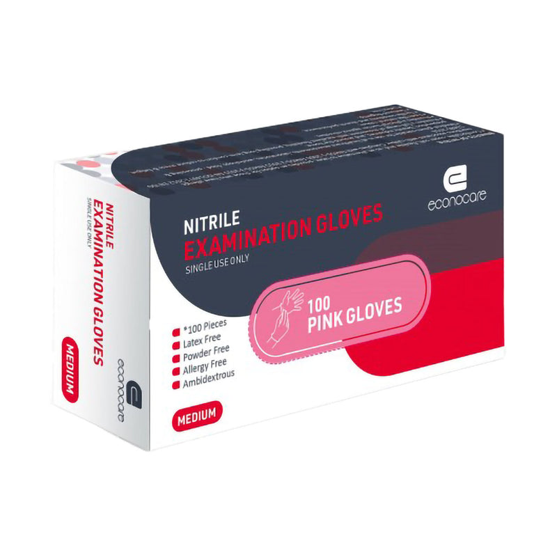 Econocare Glove Exam Pink Nitrile Medium 100 Pack