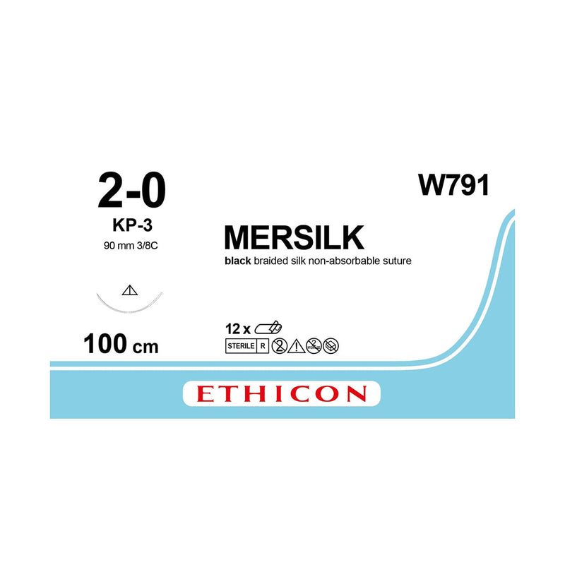 Ethicon W791 Mersilk 90mm 3-6 Reverse Cut 12 Pack