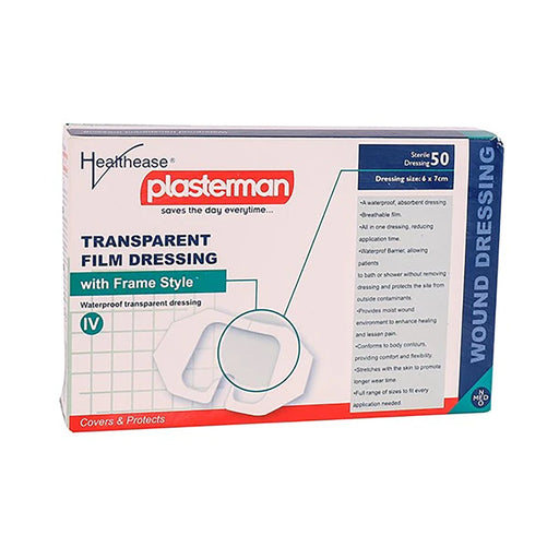 Healthease transparent IV film dressing with frame 6 x 7 cm 50 pack