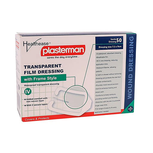 Healthease transparent IV film dressing with frame 7.2 x 9 cm 50 pack