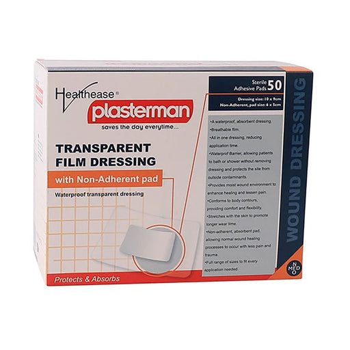 Healthease transparent film dressing with pad 10 x 9 cm 50 pack