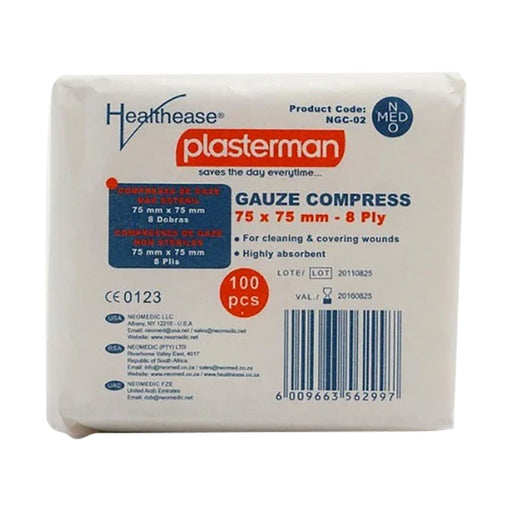 Healthease Gauze 7.5 x 7.5cm 8 Ply Rq N/S 100 Pack