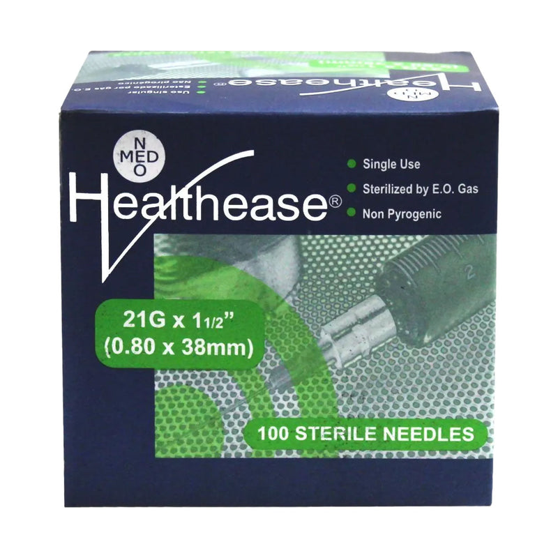 Healthease Needle 21g x 38mm Green 100 Pack