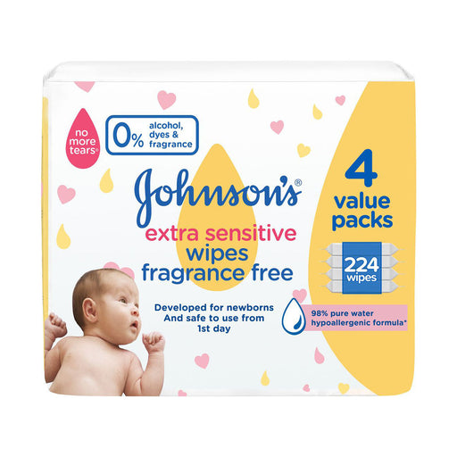 Johnson's Baby Extra Sensitive Wipes 56 Wipes x 4 Packs