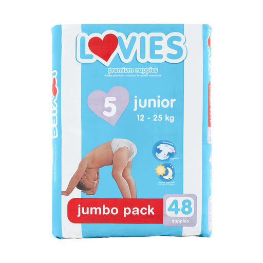 Lovies Premium Nappies Junior 12 - 25kg Jumbo 48 Nappies