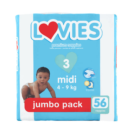 Lovies Premium Nappies Midi 4 - 9kg Jumbo 56 Nappies