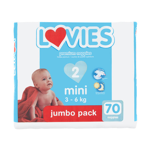 Lovies Premium Nappies Mini 2 3 - 6kg Jumbo Pack 70 Nappies