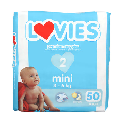 Lovies Premium Nappies Mini 2 3 - 6kg Value 50 Nappies
