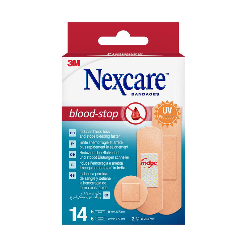 Front of Nexcare Blood-Stop Assorted Plasters, 14 pack