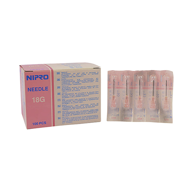 Nipro Needles 18g x 25mm Pink 100 Pack