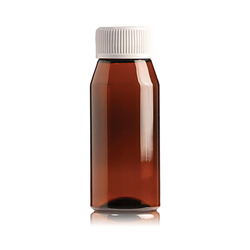 Plasic Amber Round Bottle Screw C 50ml 100 Pack