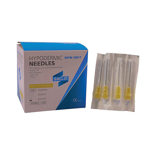 Saclin Hypodermic Needle 20g x 38mm Yellow 100 Pack