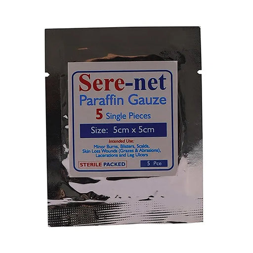 Sere-Net Paraffin Gauze 5cm x 5cm  5 Pack