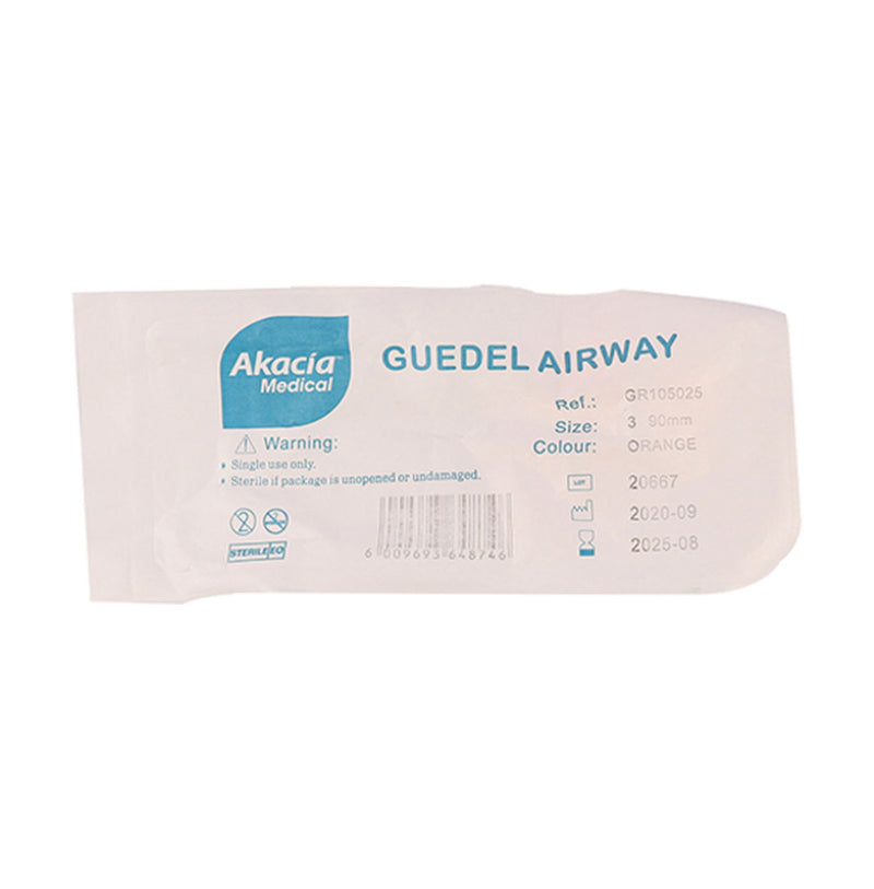 Front label for Akacia Guedel Airway, orange size 3, 9cm, reference GR105025