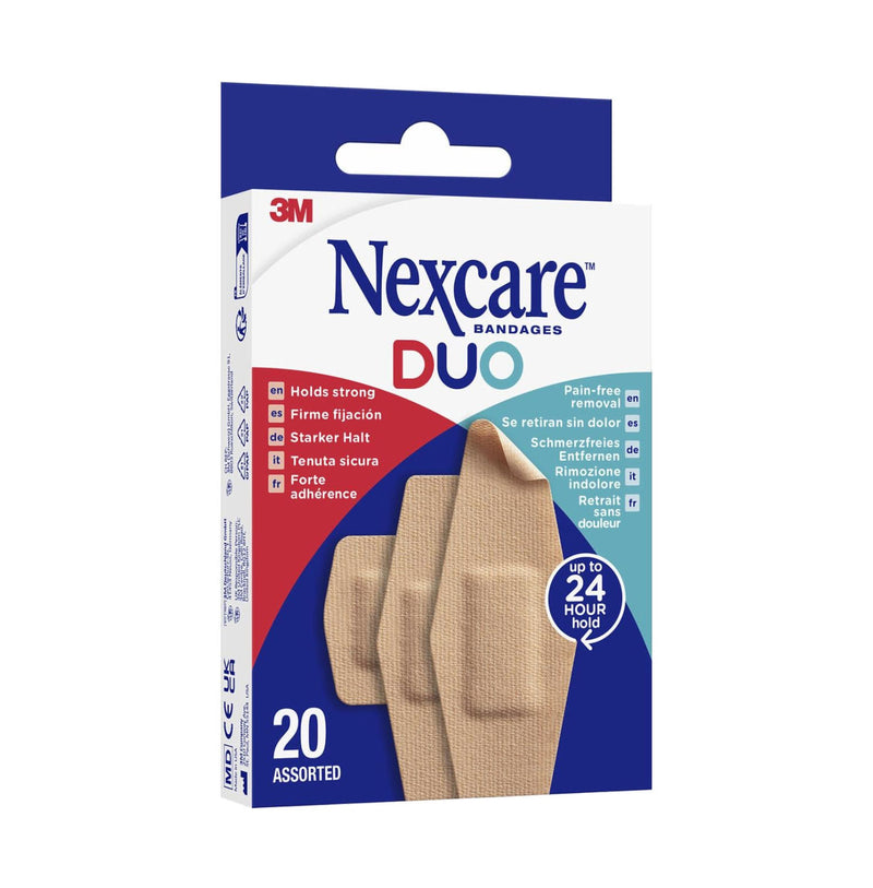 Front of Nexcare Duo Assorted Plasters pack, 20 plasters