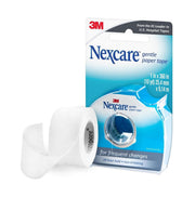 Nexcare Paper Tape with Dispenser Gentle, 2.54cm x 9.14m, package and tape roll shown