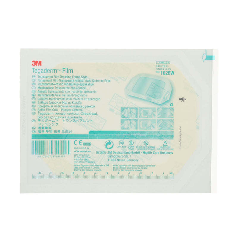 Front packaging for Solventum 3M Tegaderm Frame Style Transparent Film Dressing, 10 x 12cm, code 1626W